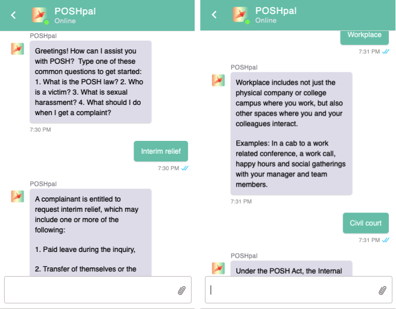 Introducing POSHpal: Chatbot for adjudicating sexual harassment cases
